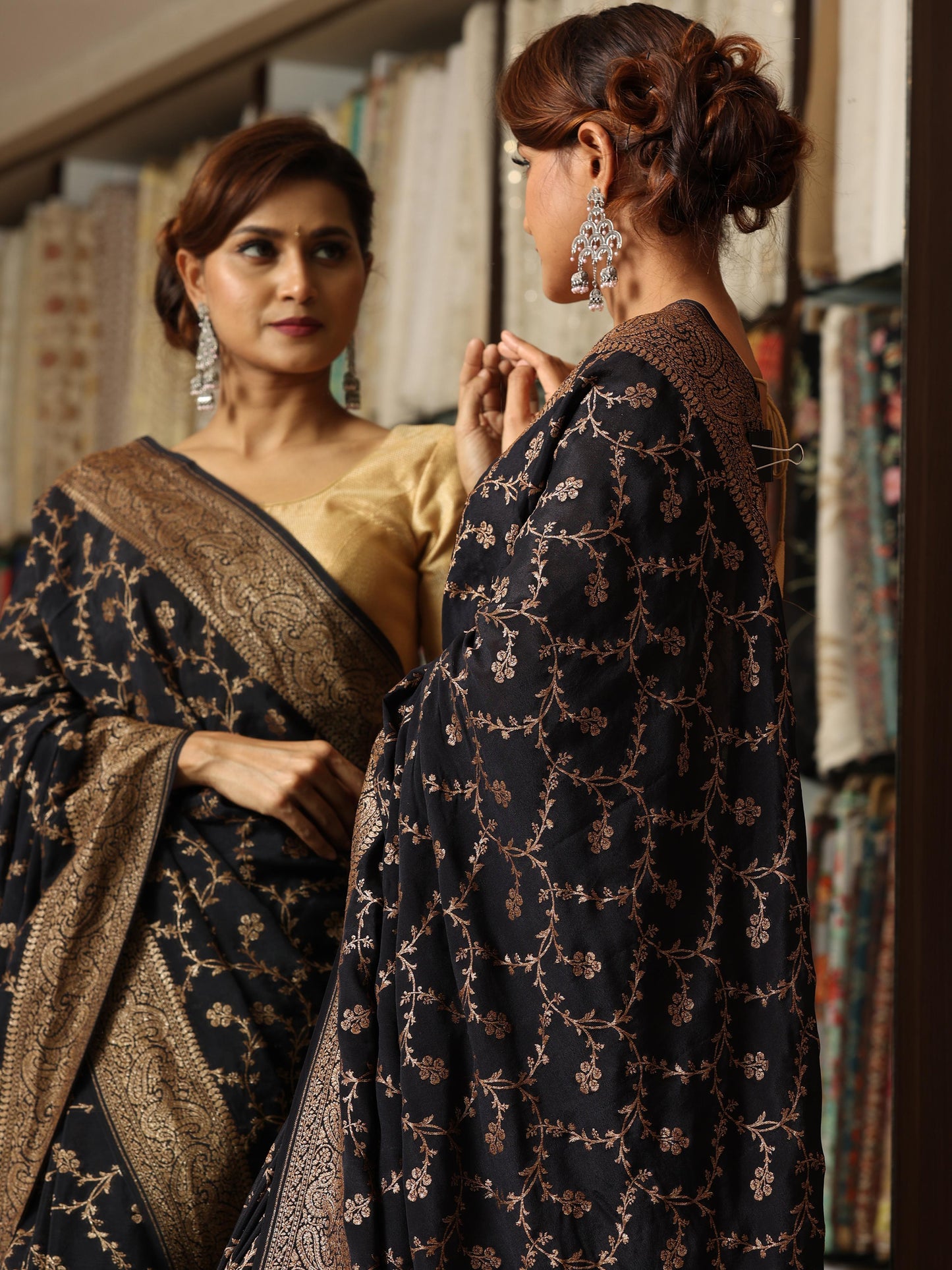 Banarasi crepe antique zari woven saree