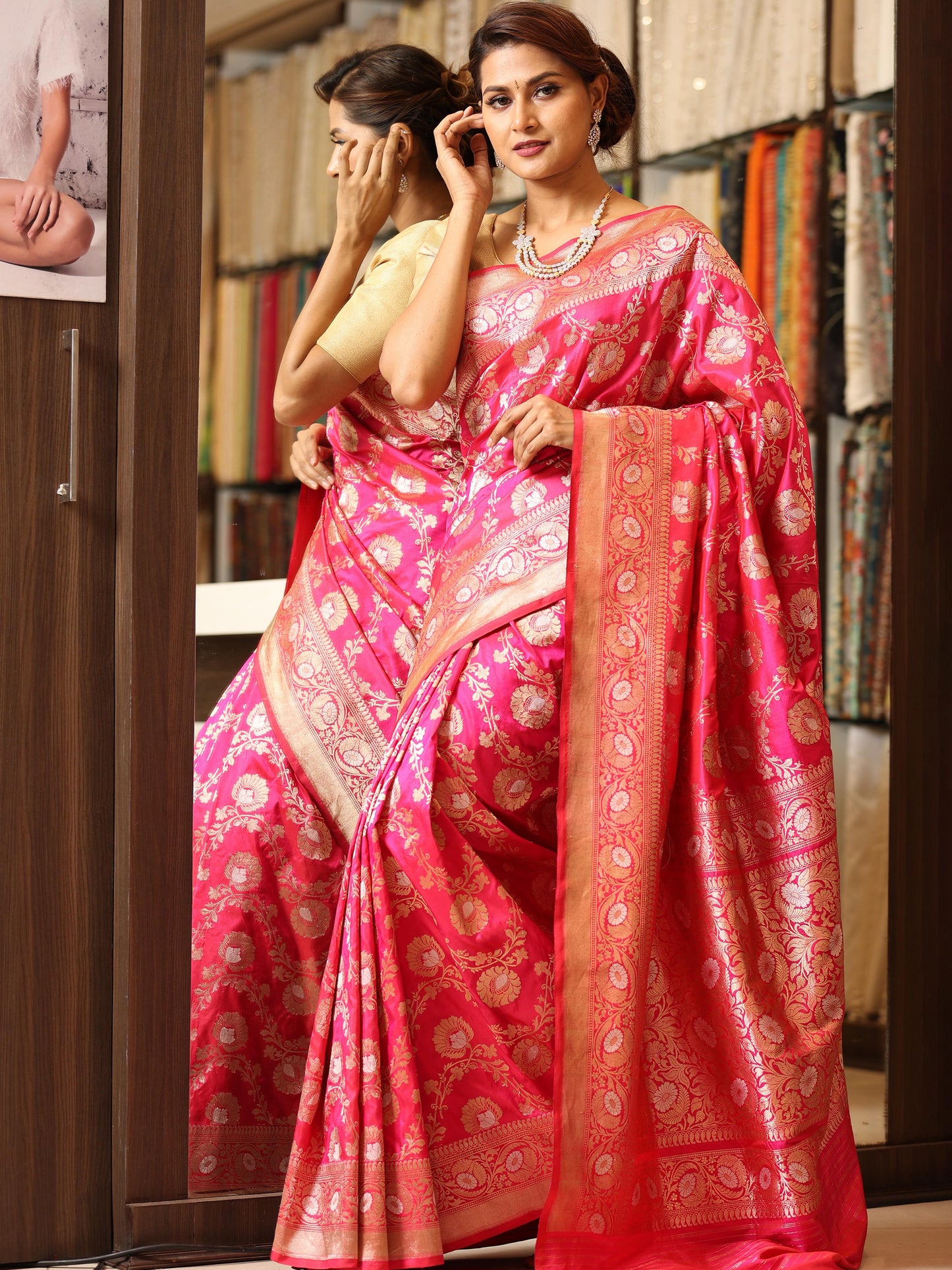 Banarasi silk in silven gold weaving saree