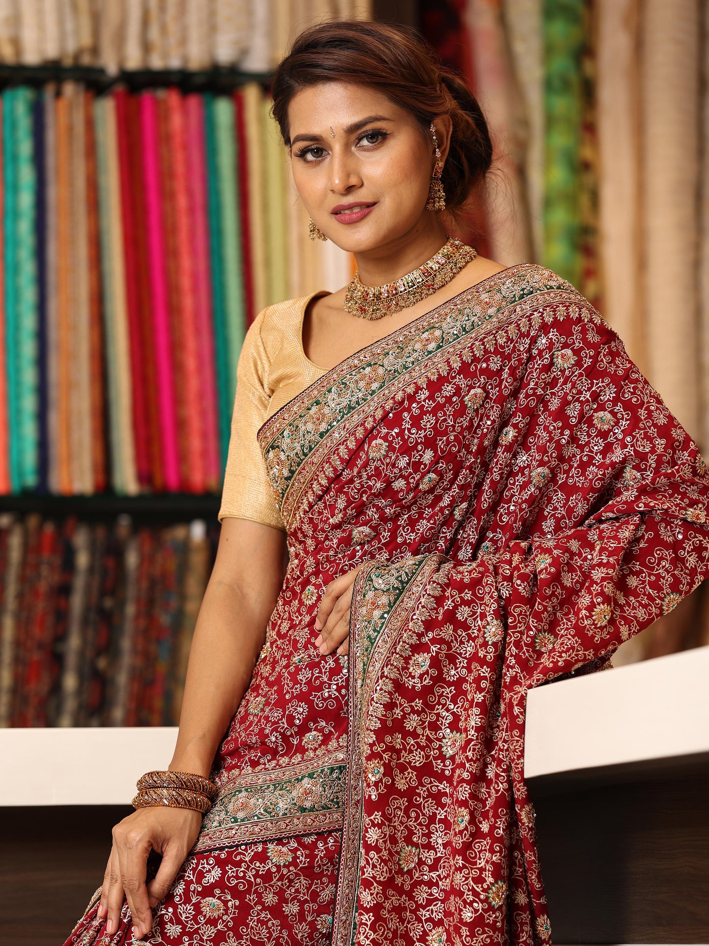 Georgette litta work emb -rodiery saree