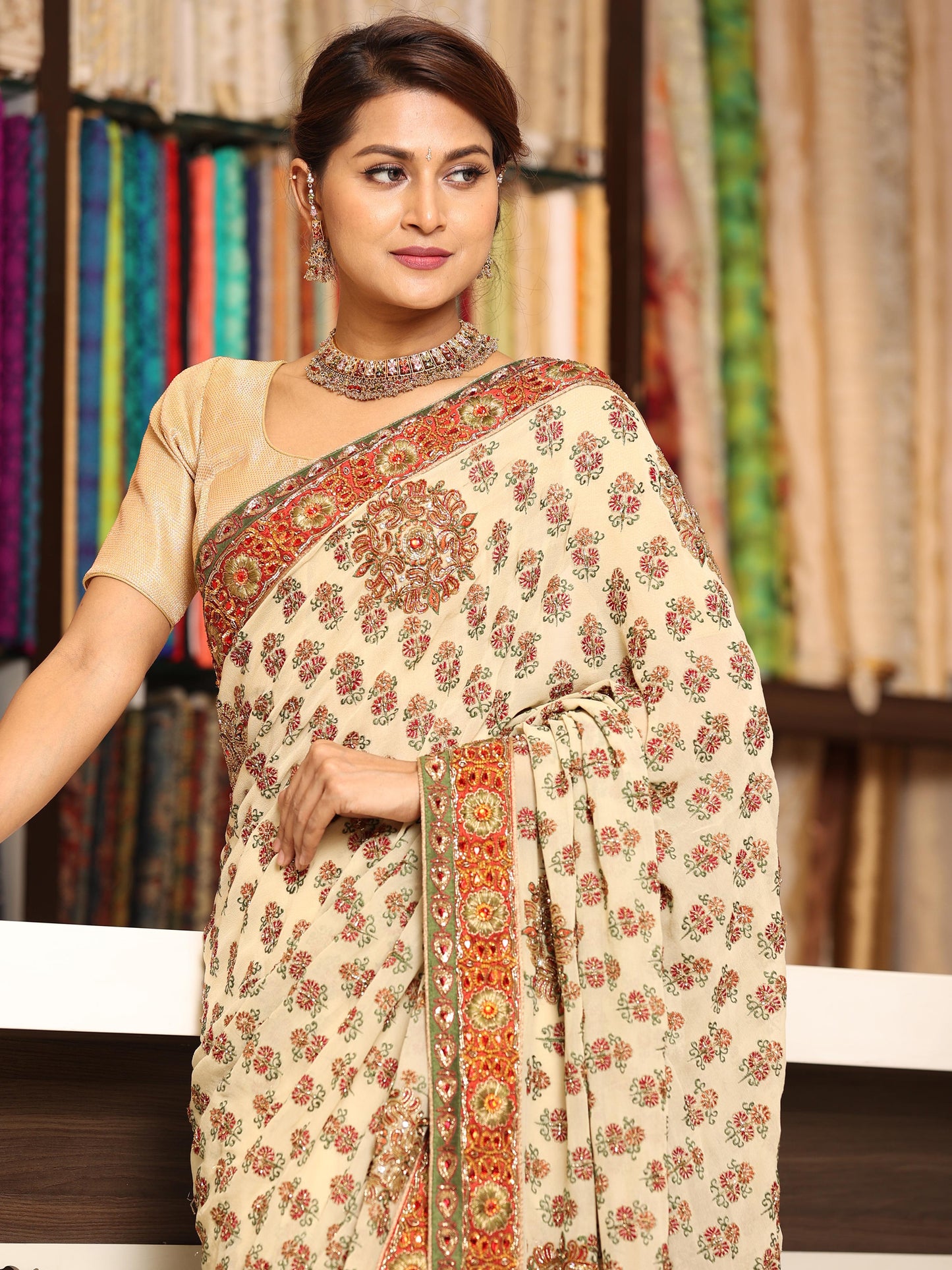 Pitta Work embroidery georgette saree