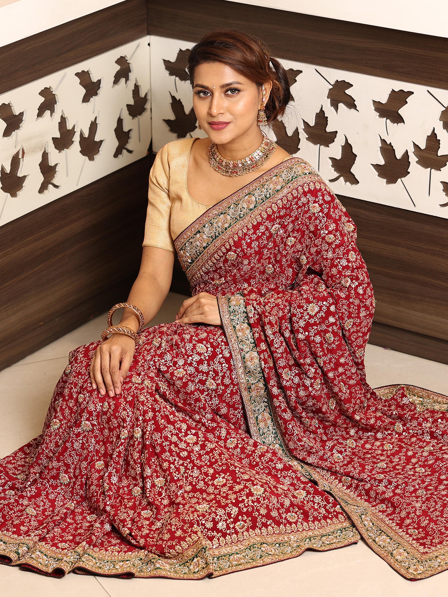 Georgette litta work emb -rodiery saree