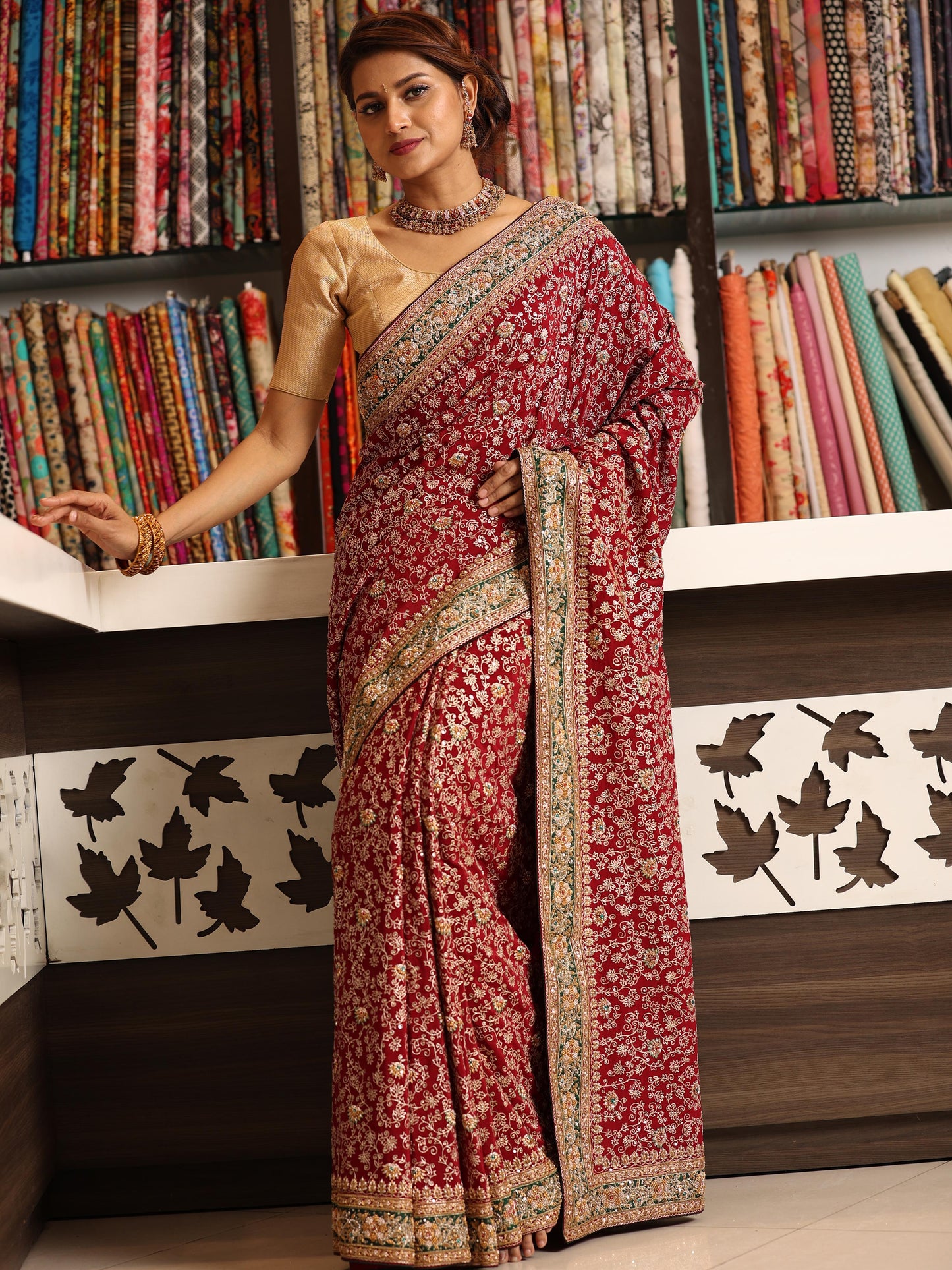 Georgette litta work emb -rodiery saree
