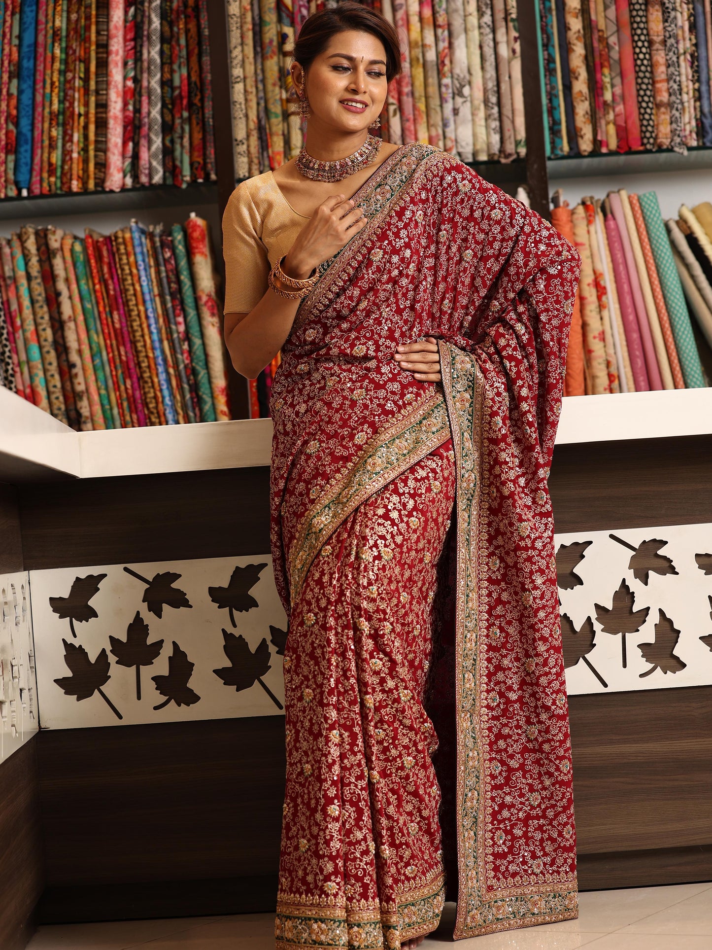 Georgette litta work emb -rodiery saree