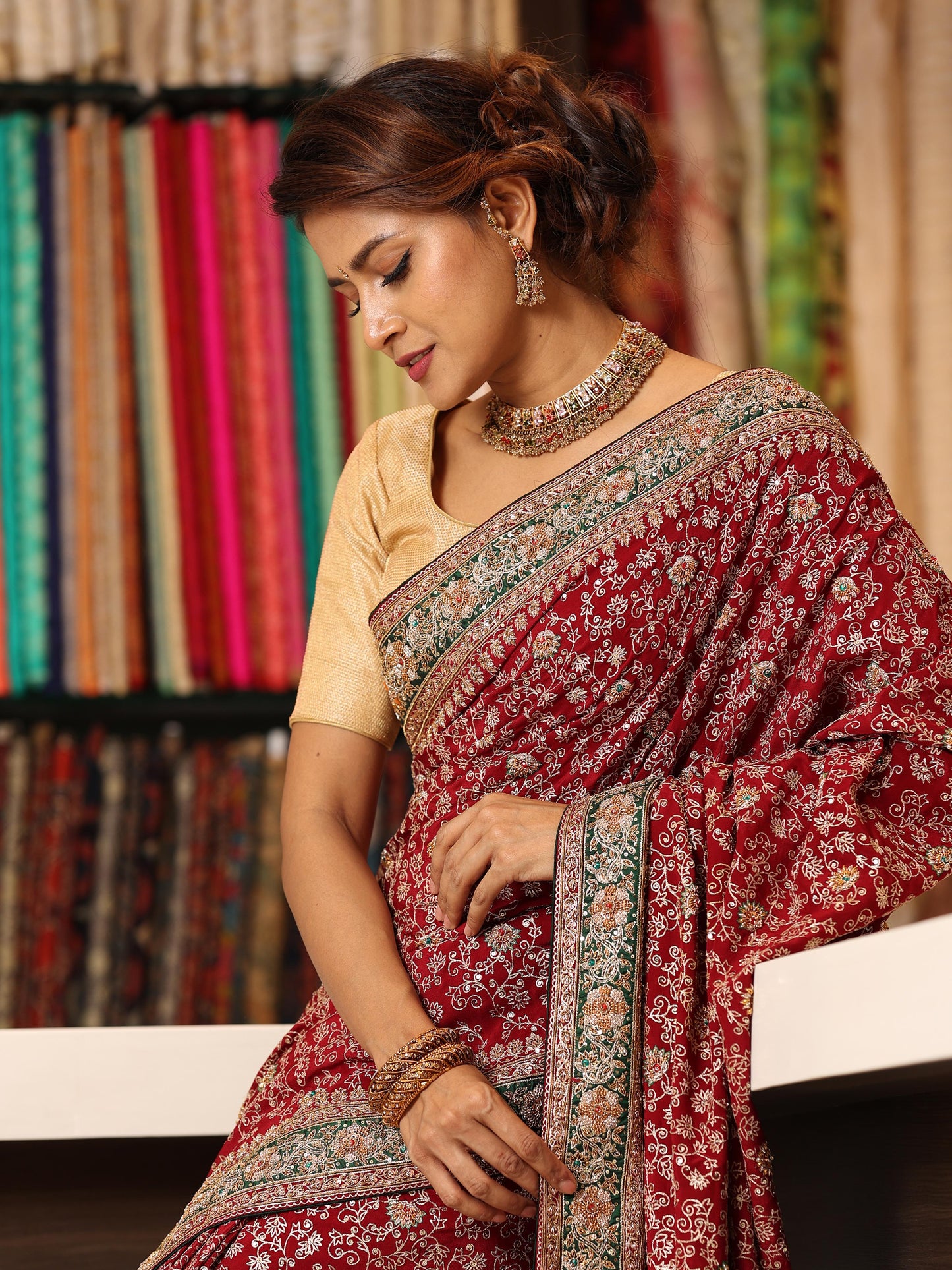 Georgette litta work emb -rodiery saree