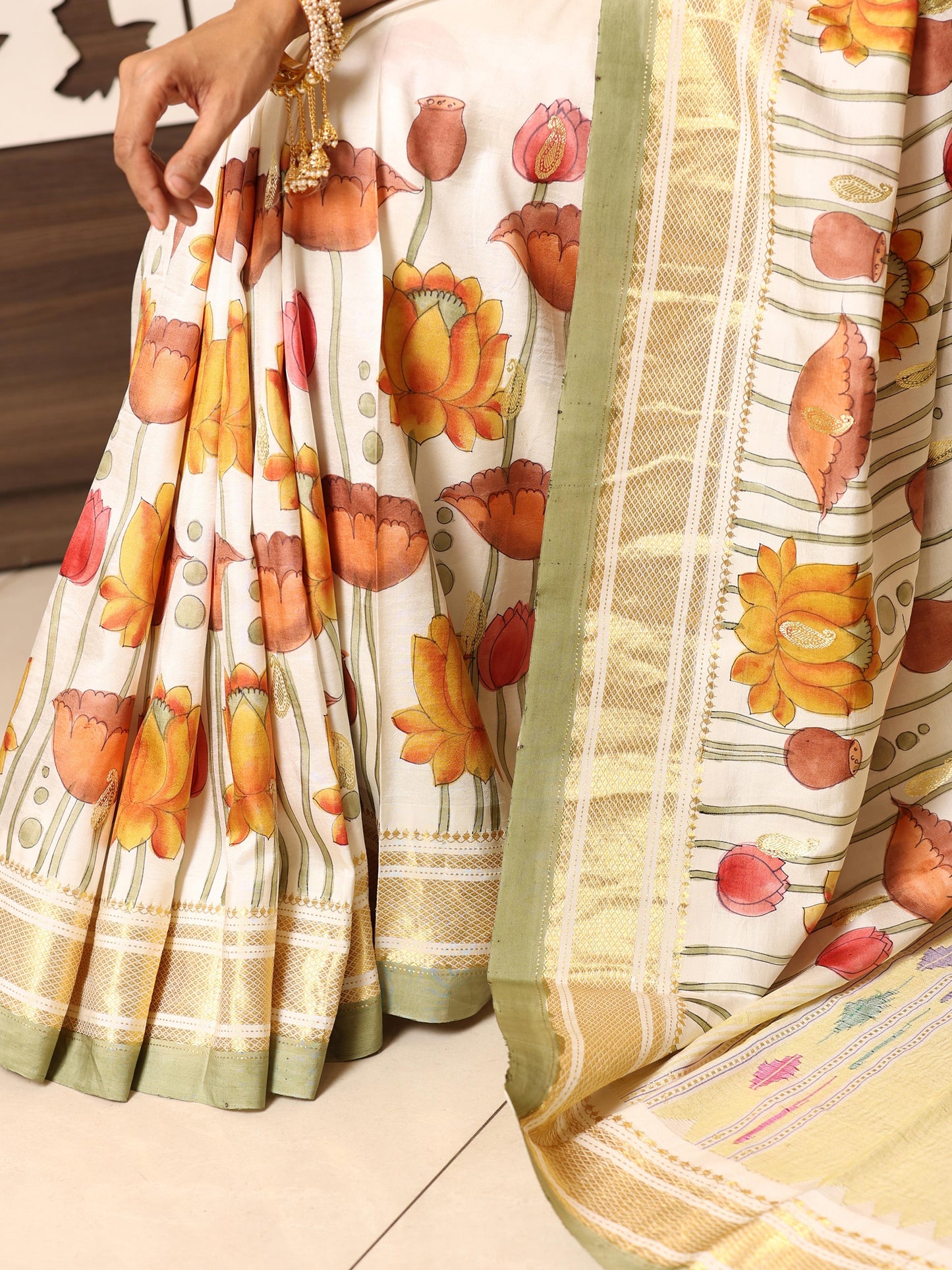 Hand-painted Kalamkari Paithani Saree