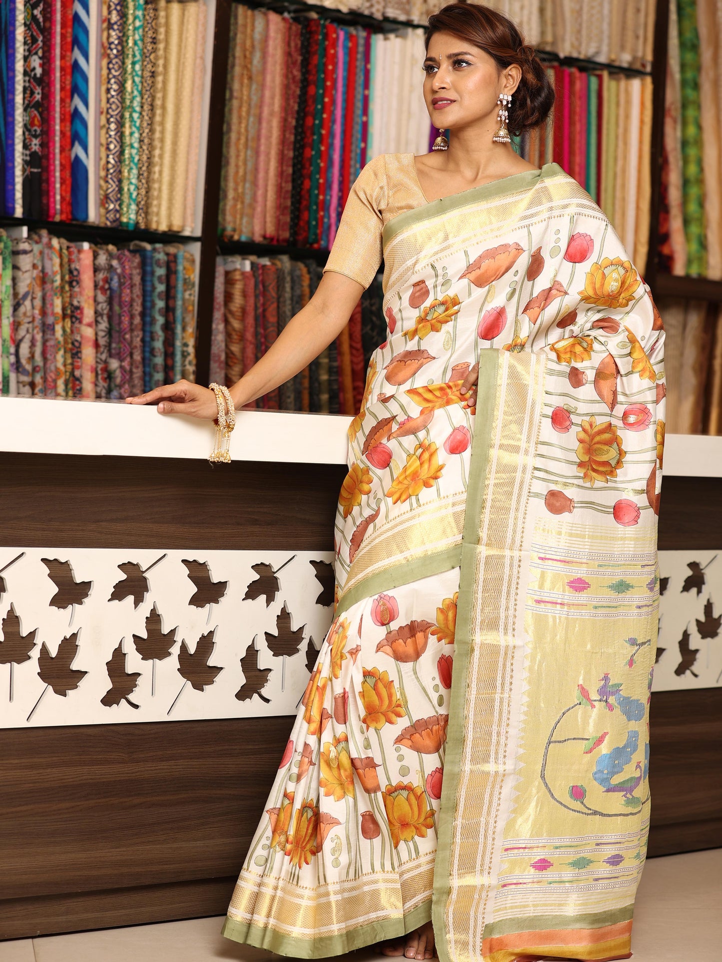 Hand-painted Kalamkari Paithani Saree
