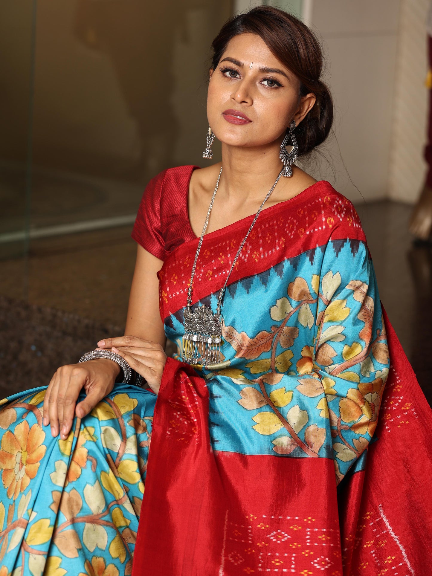 Hand Painted kalamkari on patola silk